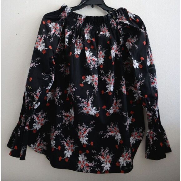 Adan Lippes Women's Sz M Black Floral Print Off-the-Shoulder Poplin Top $1,919 - Picture 2 of 7